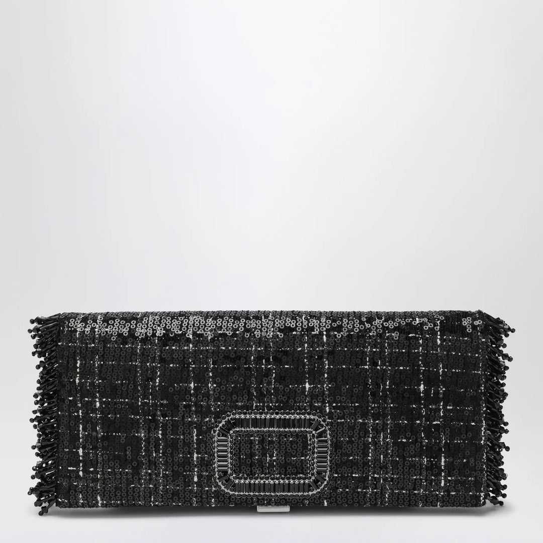 ROGER VIVIER - Black Pilgrim clutch bag with micro sequins