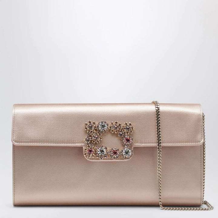 ROGER VIVIER - Light pink satin clutch bag with buckle