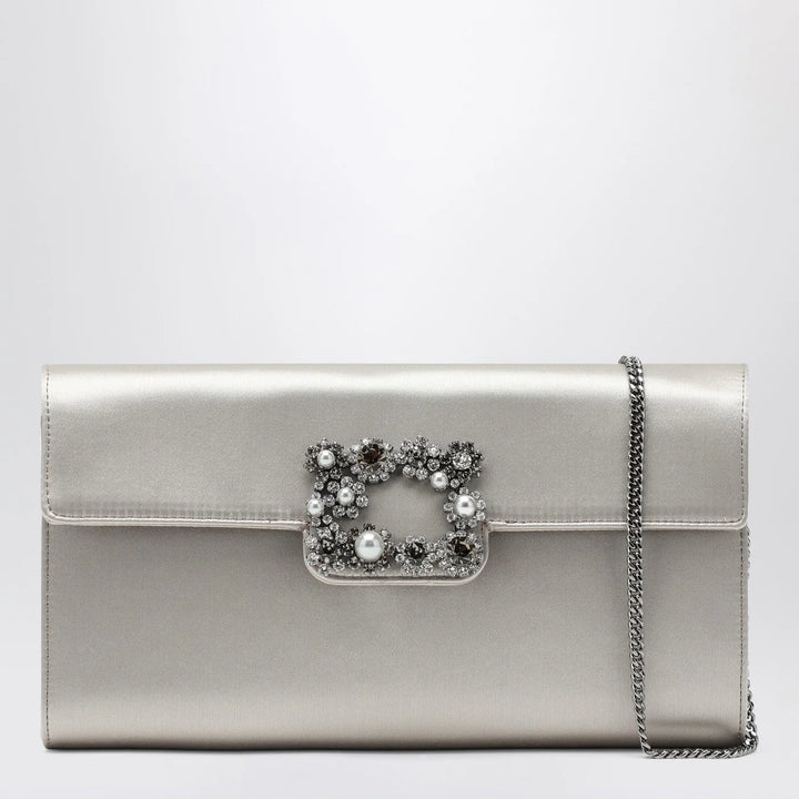 ROGER VIVIER - Pearl grey satin clutch bag with buckle