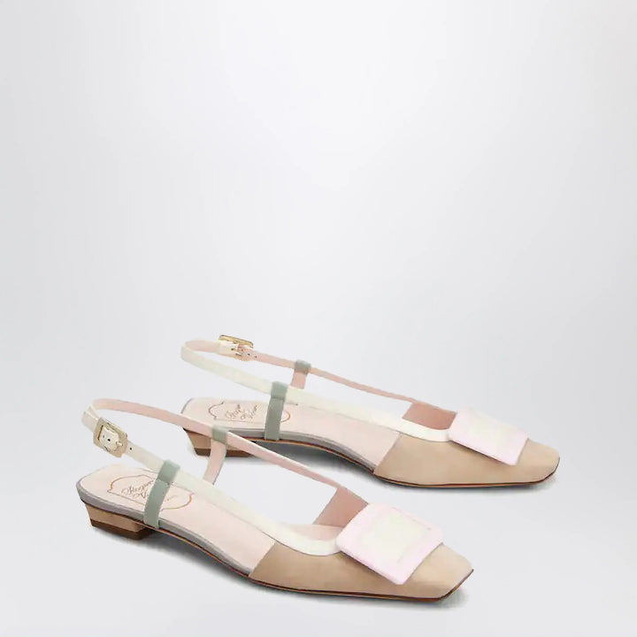 ROGER VIVIER - Belle Vivier slingback ballet flats in beige/cream/purple suede