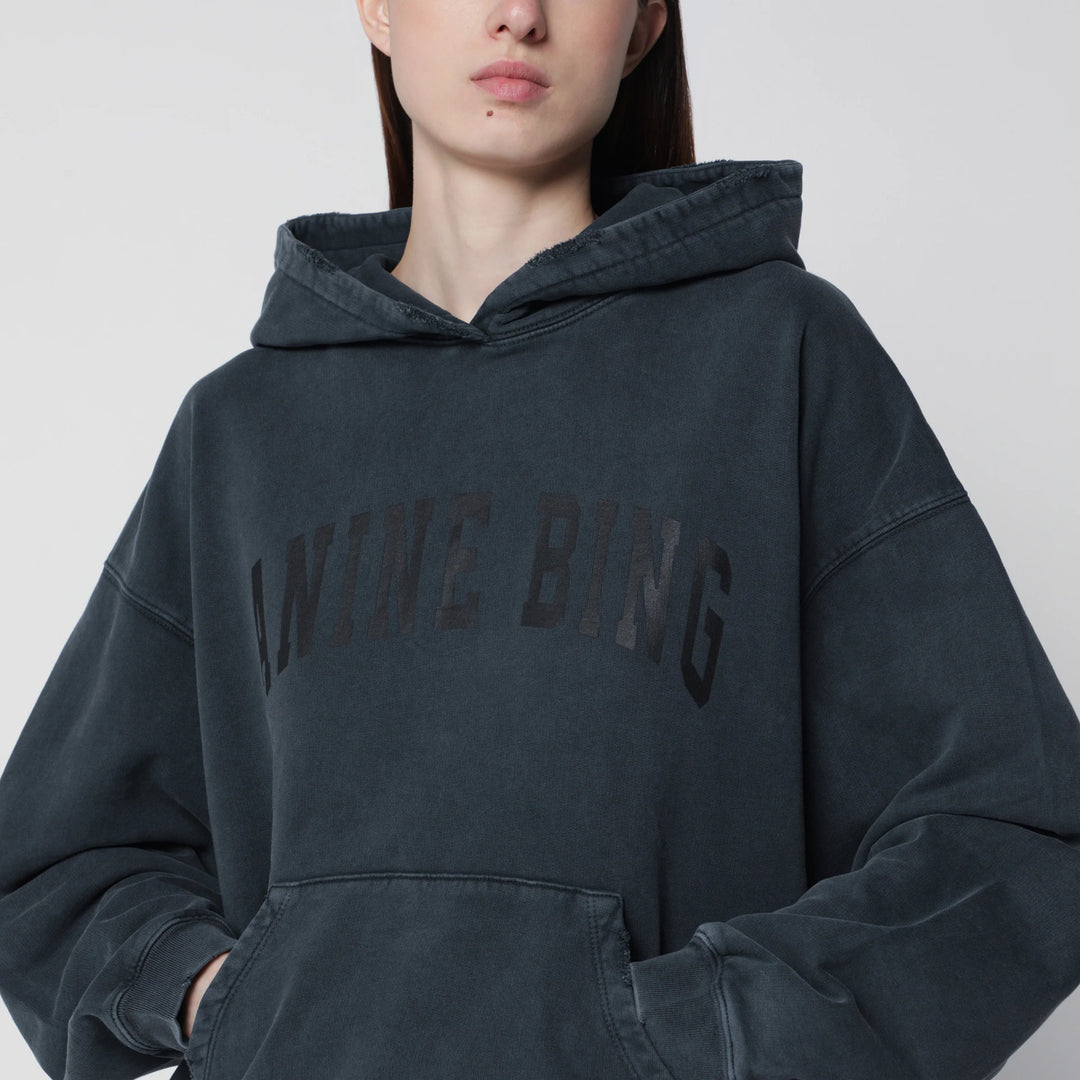 ANINE BING - Black washed hoodie with distressing