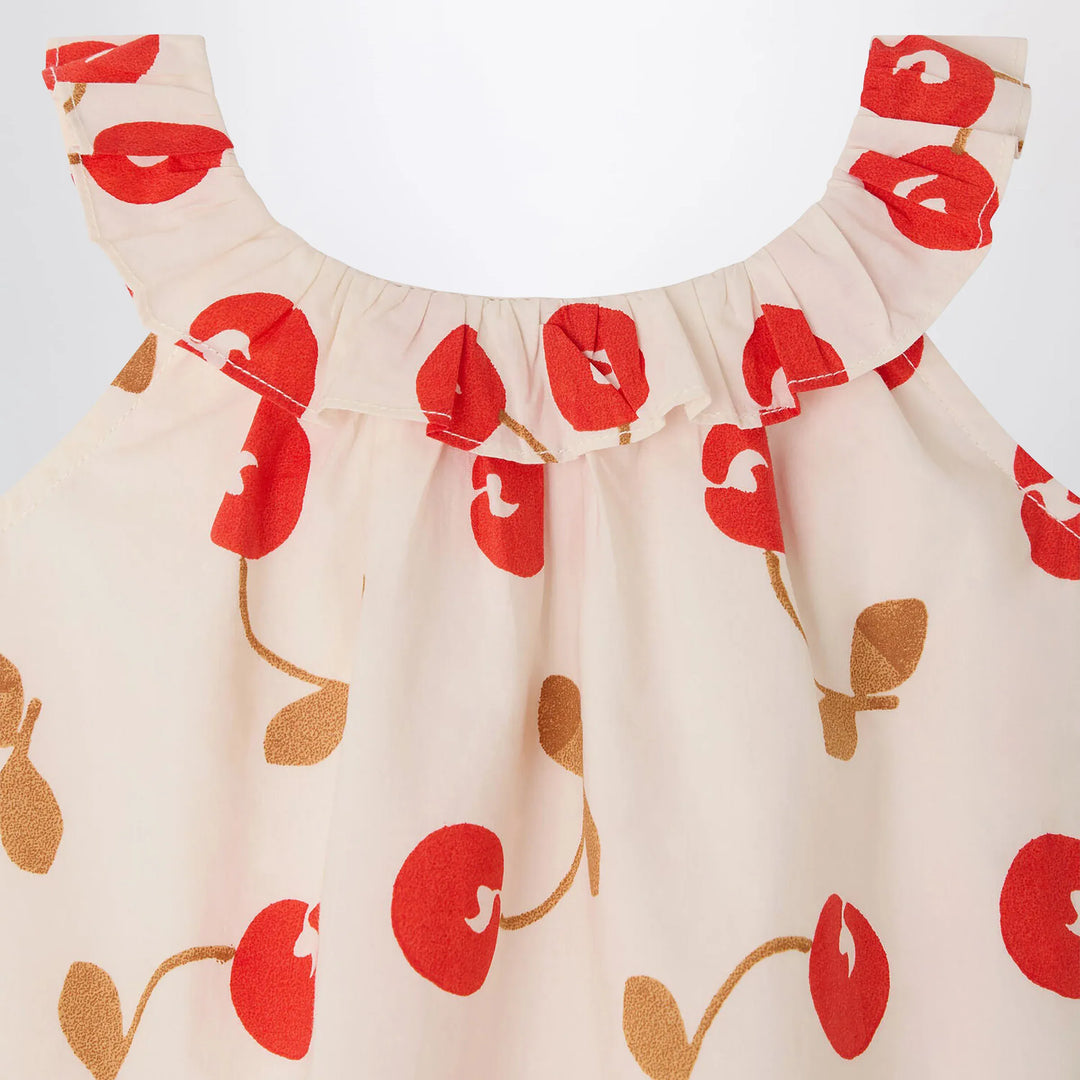Bonpoint - Niniki écru dress with cherry print and ruffles