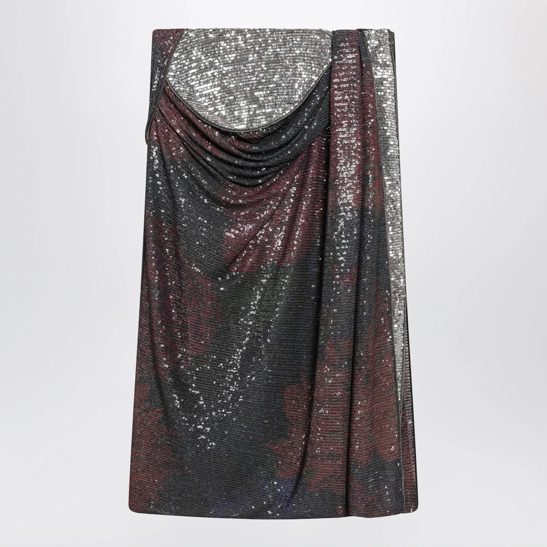 Maison Margiela - Printed draped sequin maxi skirt in blue and burgundy