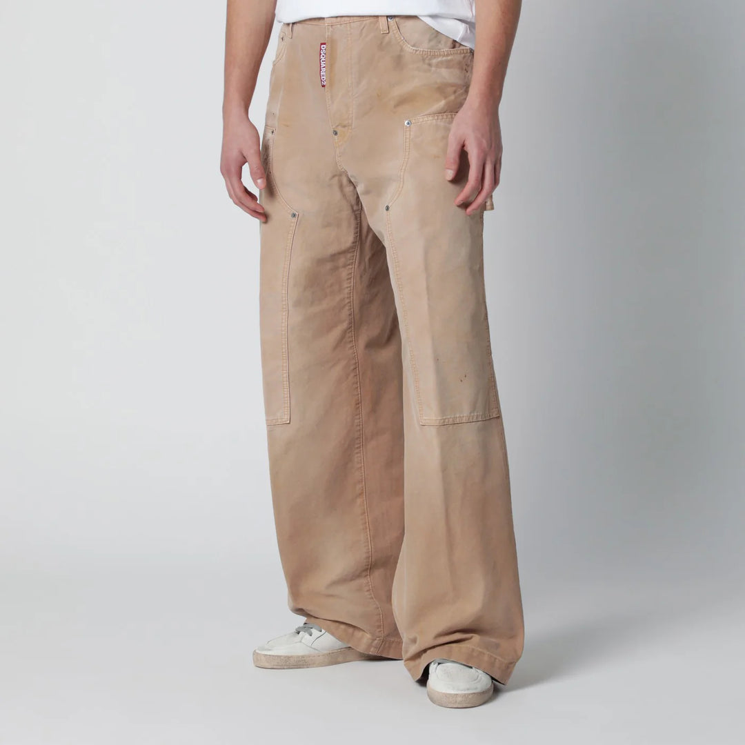 Dsquared2 - Vintage-effect beige baggy carpenter jeans