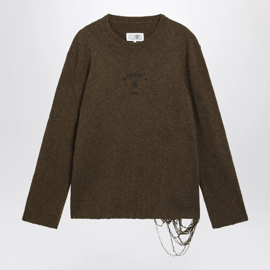 MM6 Maison Margiela - Crew-neck sweater in khaki/black wool blend