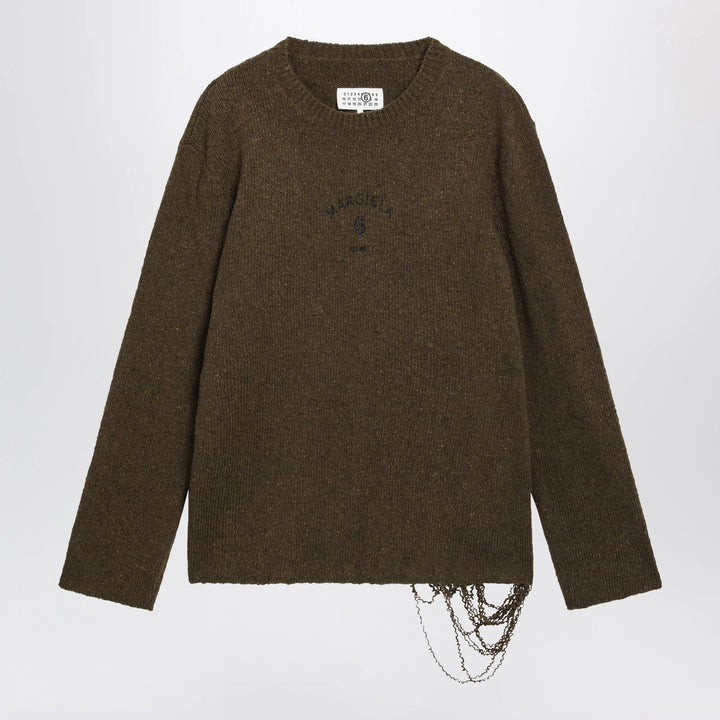 MM6 Maison Margiela - Crew-neck sweater in khaki/black wool blend