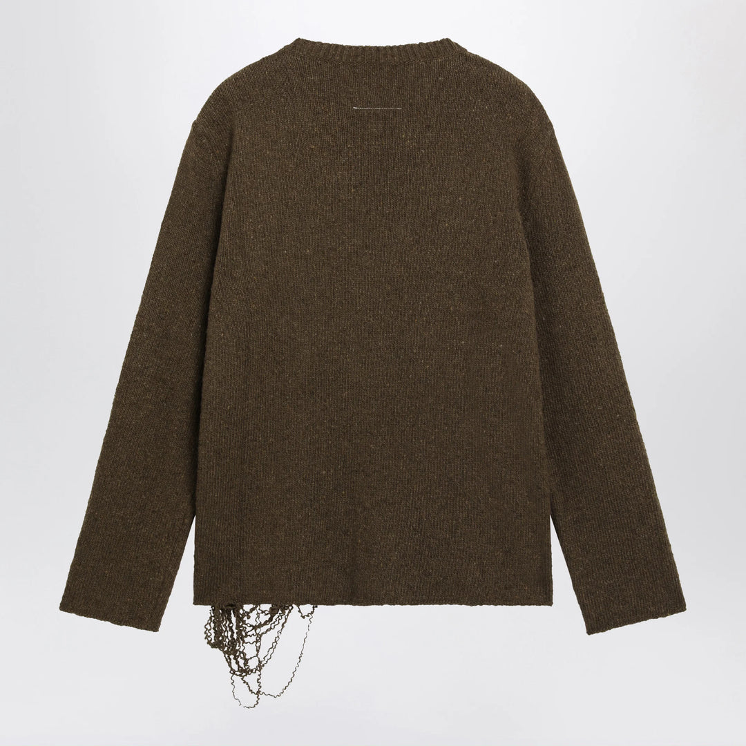 MM6 Maison Margiela - Crew-neck sweater in khaki/black wool blend