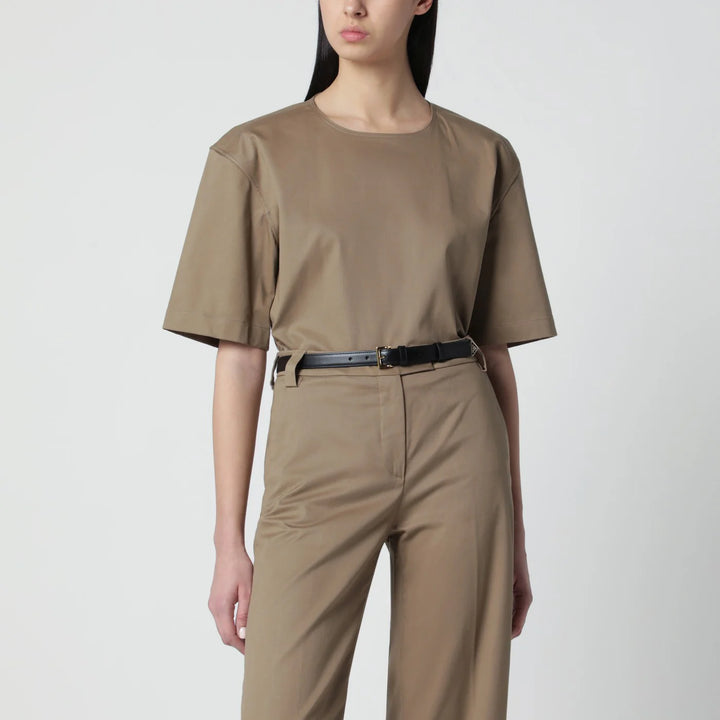 TheLatest - Short-sleeve cognac cotton top