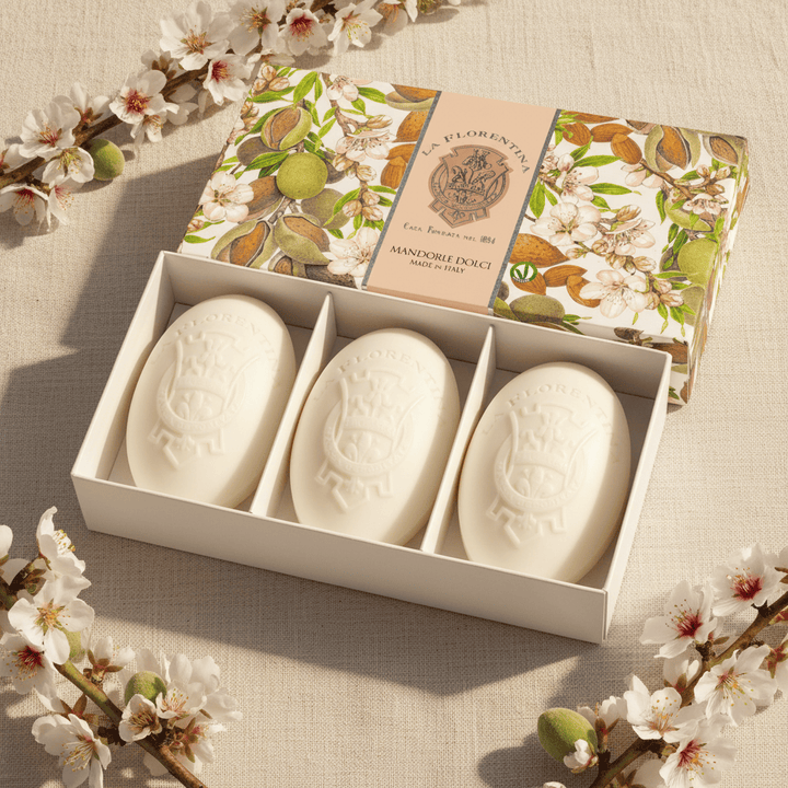 La Florentina Sweet Almond 3 Oval Soaps 150g Brand 150g 3 Bar Soaps Gift Boxed
