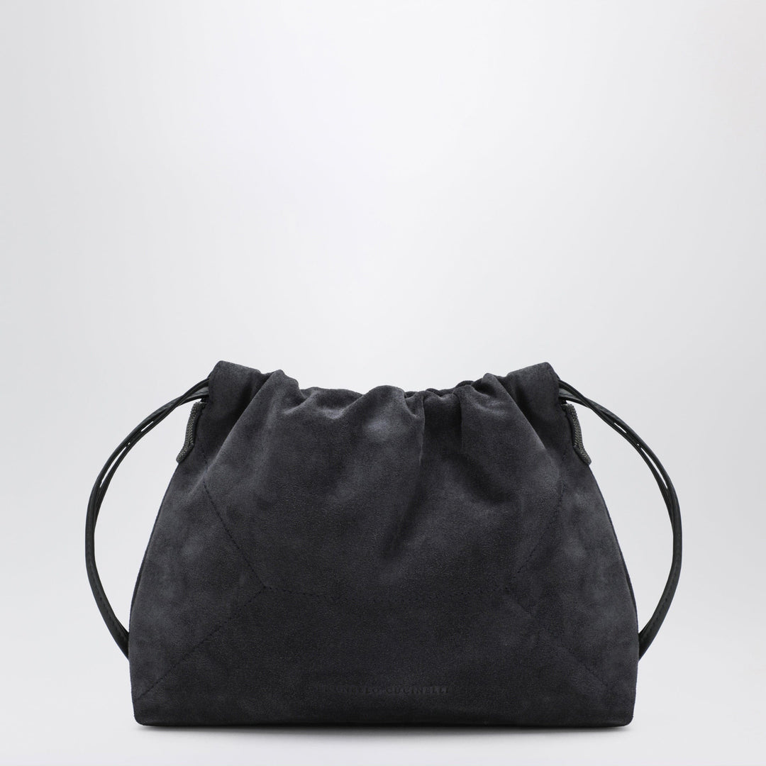 Apparel & Accessories TU Brunello Cucinelli - BC Duo Pouch midnight blue suede bag with monile detail Brand
