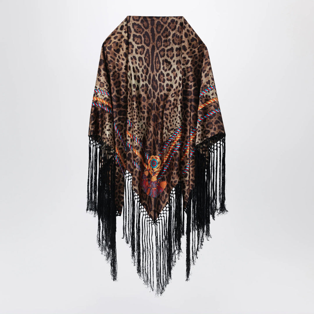 Dolce&Gabbana - Silk shawl with leopard print and fringes Brand Apparel & Accessories > Clothing Accessories > Scarves & Shawls TU