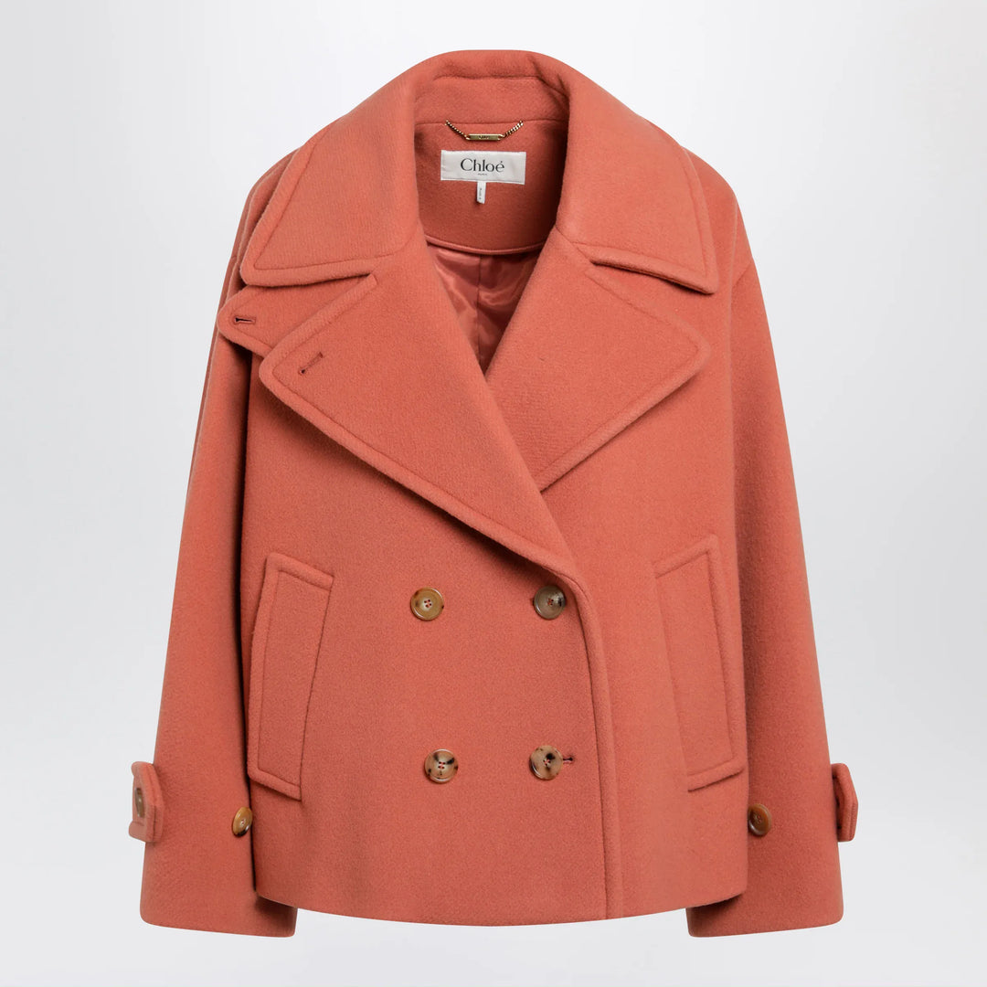 Chloé - Cedar pink double-breasted short wool coat Brand Apparel &amp; Accessories > Clothing > Outerwear > Coats &amp; Jackets