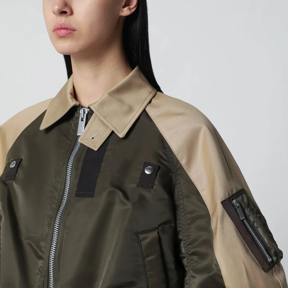 Sacai - Khaki green/beige nylon zip jacket Brand Apparel & Accessories > Clothing > Outerwear > Coats & Jackets