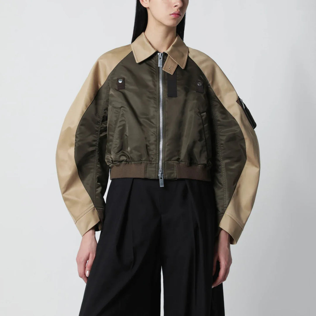 Sacai - Khaki green/beige nylon zip jacket Brand Apparel & Accessories > Clothing > Outerwear > Coats & Jackets 2