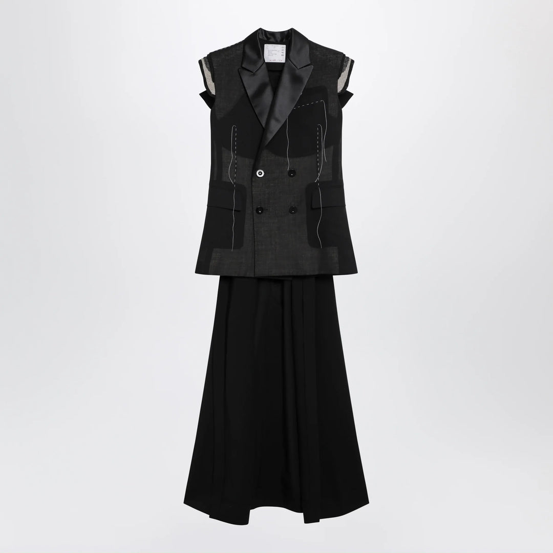 Sacai - Black wool organza vest Brand Apparel & Accessories > Clothing > Outerwear > Vests 2