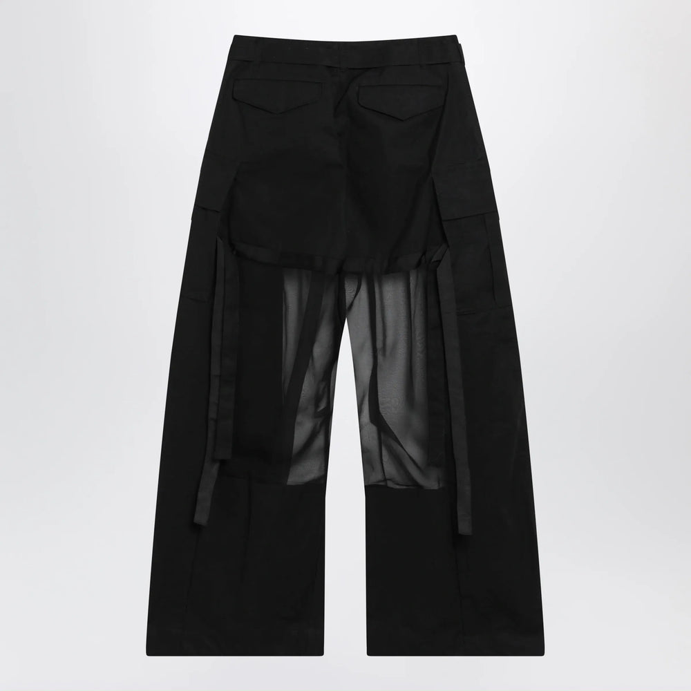 Sacai - Black cargo trousers with semi-sheer insert Brand Apparel & Accessories > Clothing > Pants