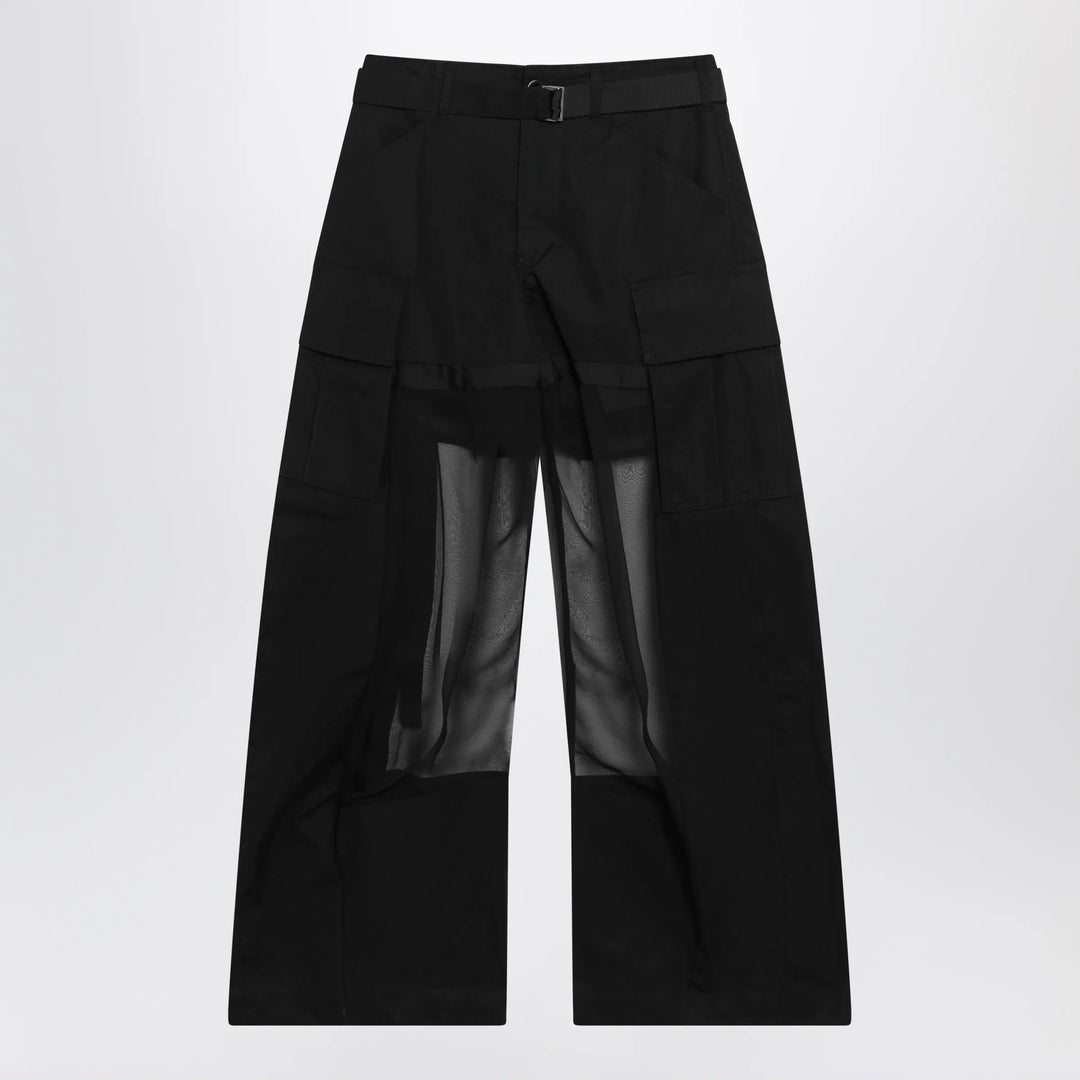 Sacai - Black cargo trousers with semi-sheer insert Brand Apparel &amp; Accessories > Clothing > Pants 2