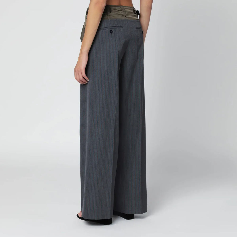 Sacai - Grey/khaki pinstripe bi-material trousers Brand Apparel & Accessories > Clothing > Pants