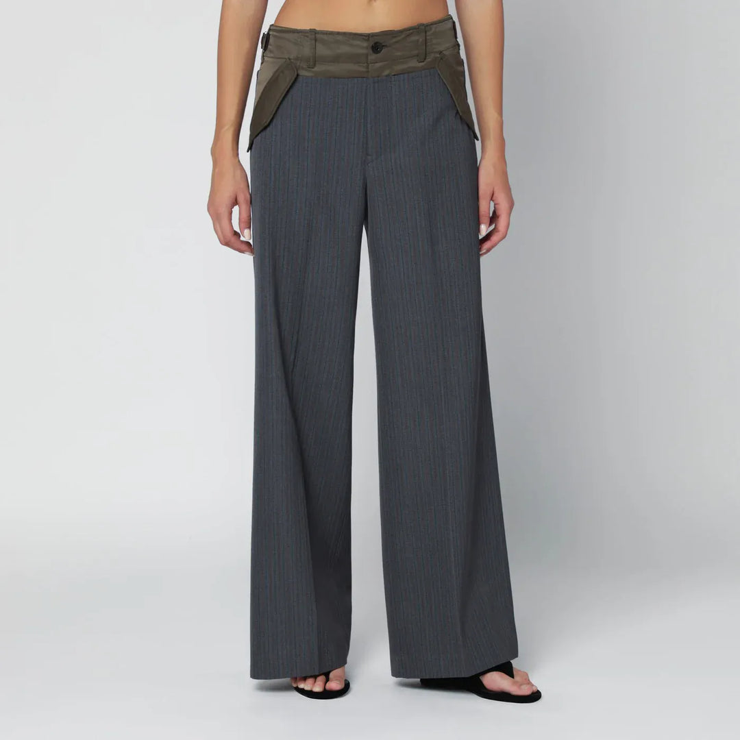 Sacai - Grey/khaki pinstripe bi-material trousers Brand Apparel & Accessories > Clothing > Pants 2