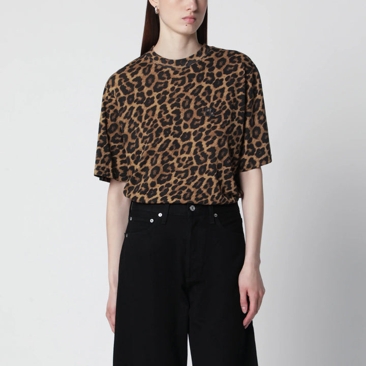 ANINE BING - Avi leopard print cotton T-shirt Brand Apparel &amp; Accessories > Clothing > Shirts &amp; Tops XS