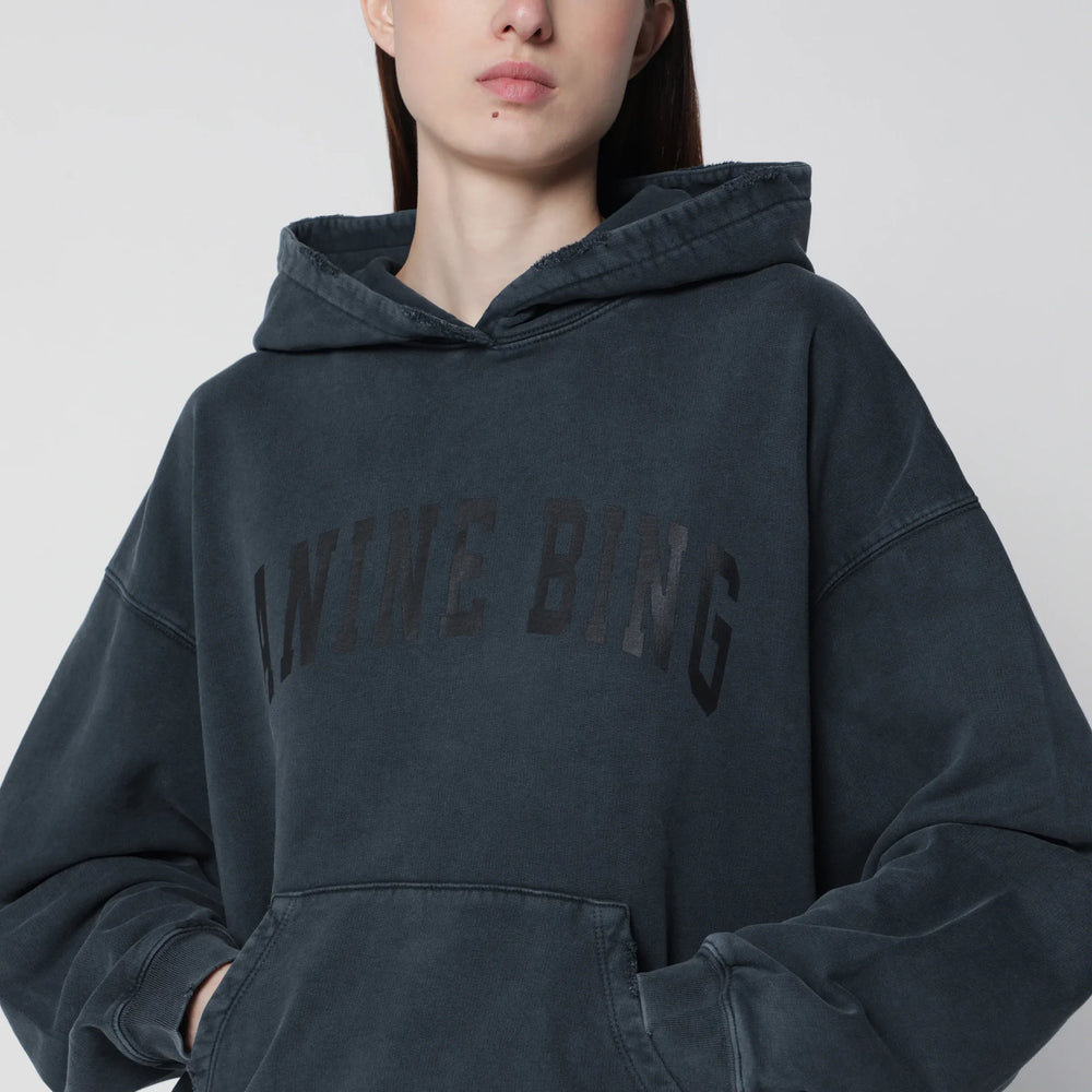 ANINE BING - Black washed hoodie with distressing Brand Apparel & Accessories > Clothing > Shirts & Tops