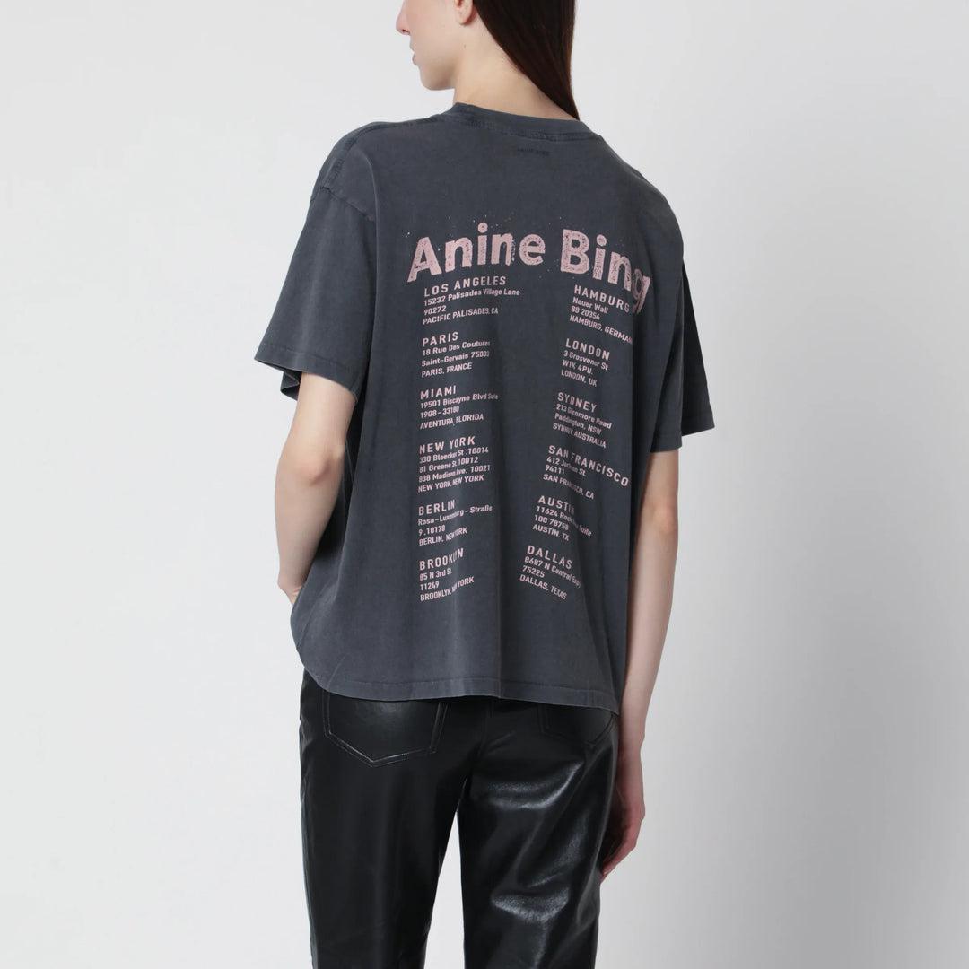 ANINE BING - Cade Tee Smiley graphic cotton T-shirt in Washed Grey Brand Apparel &amp; Accessories > Clothing > Shirts &amp; Tops