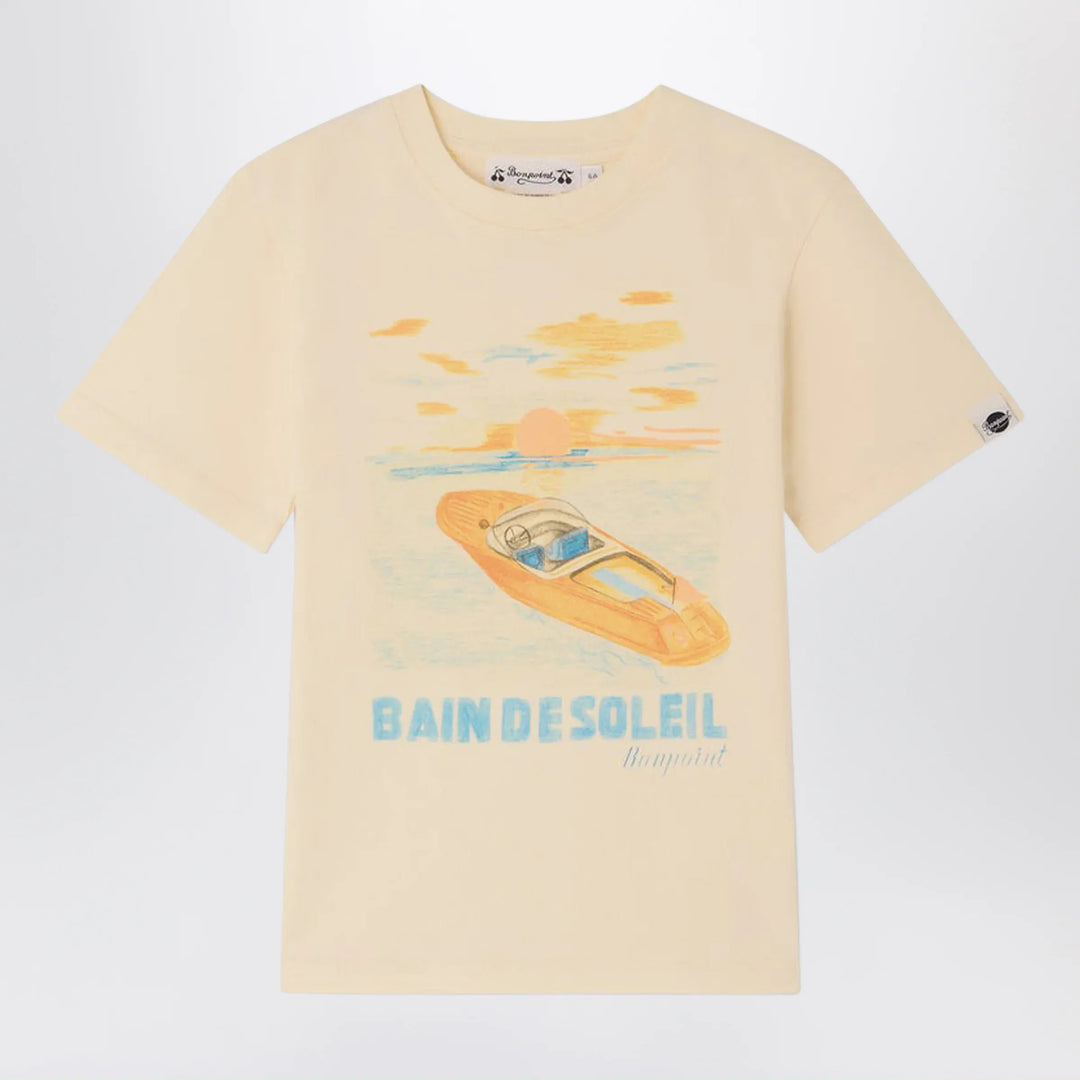 Bonpoint - Thibald écru T-shirt with Bain de Soleil print Brand Apparel & Accessories > Clothing > Shirts & Tops 10Y