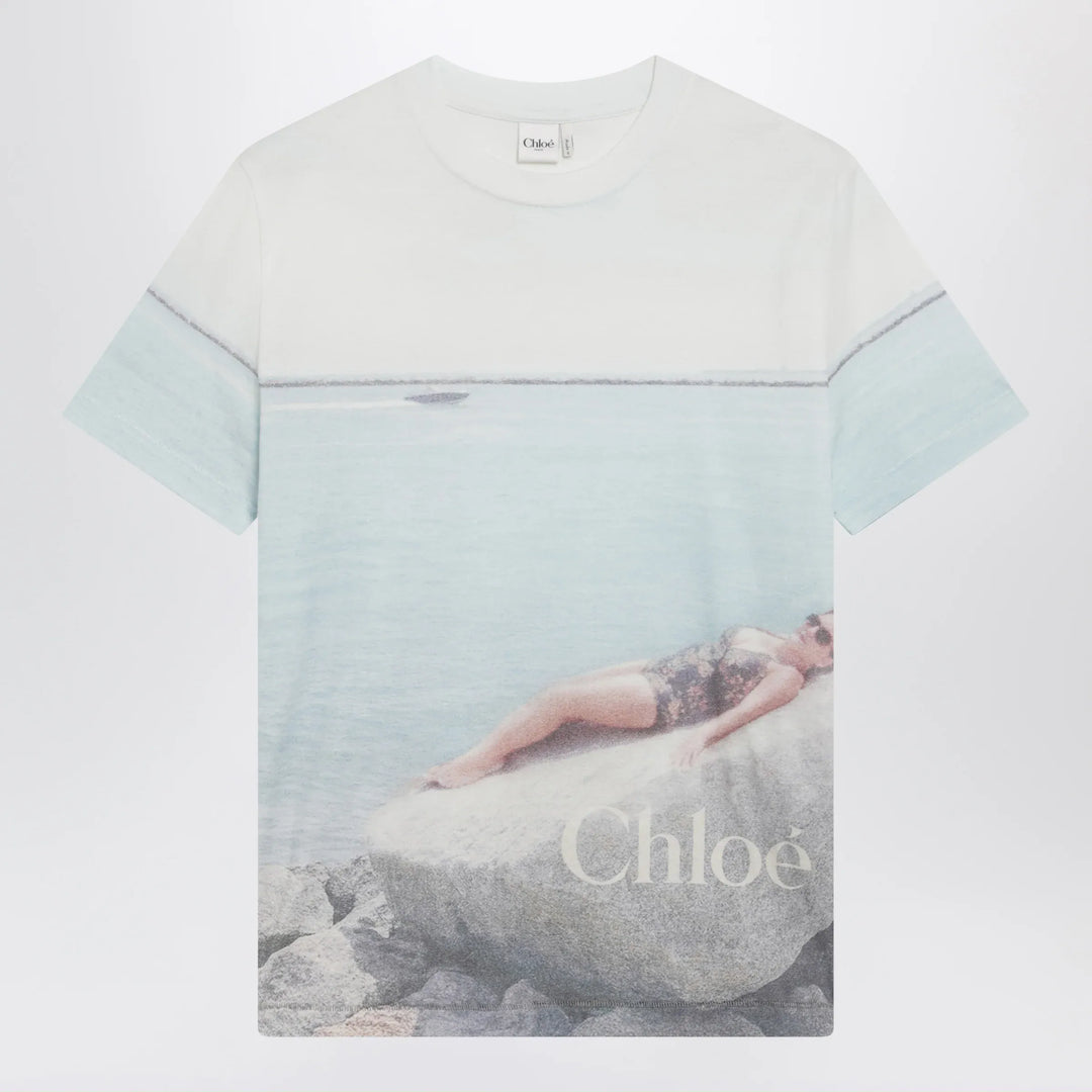 Chloé - Crewneck logo T-shirt in cotton jersey, Iconic Milk Brand Apparel & Accessories > Clothing > Shirts & Tops XS