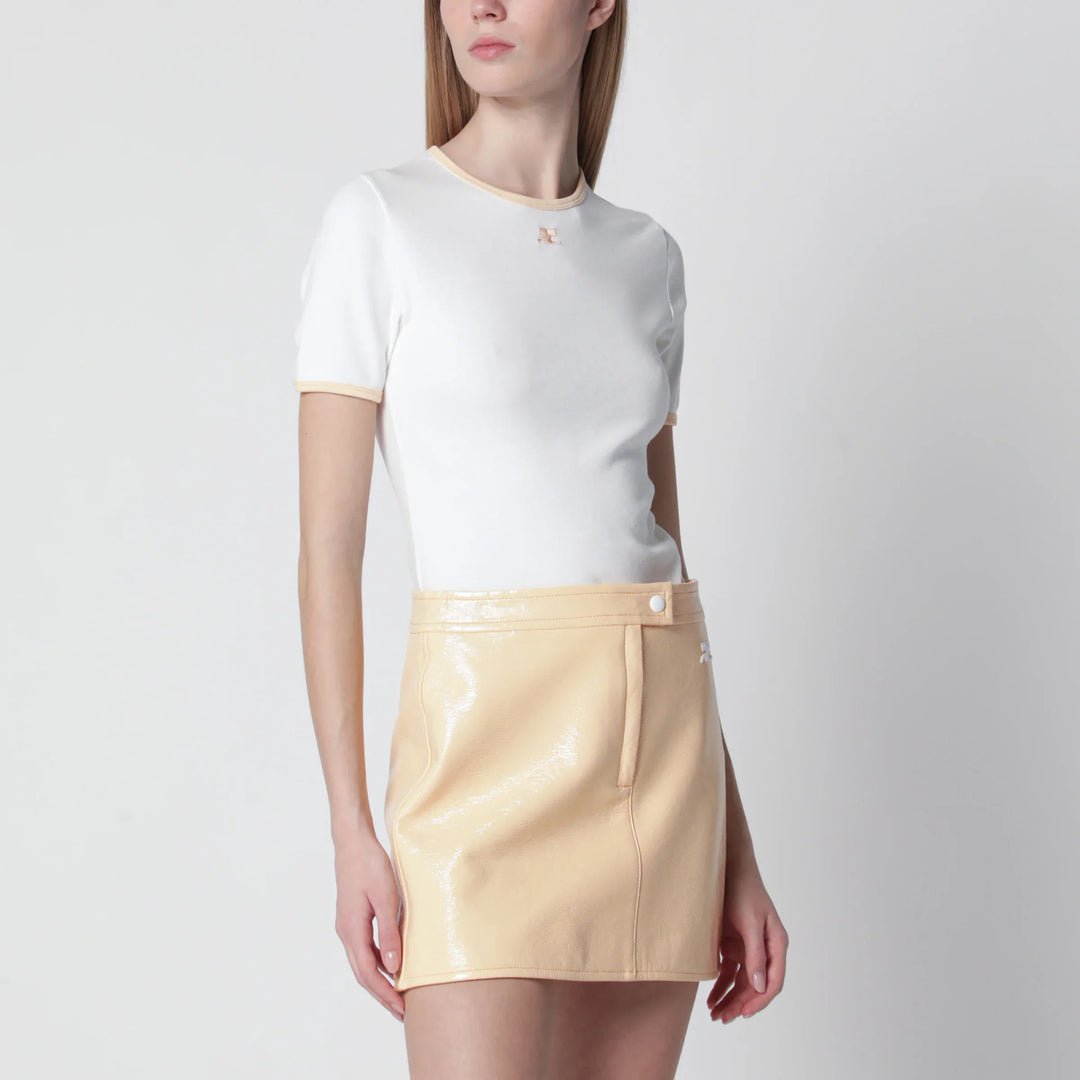 Courrèges - White/orange contrast cotton crew-neck T-shirt Brand Apparel & Accessories > Clothing > Shirts & Tops S