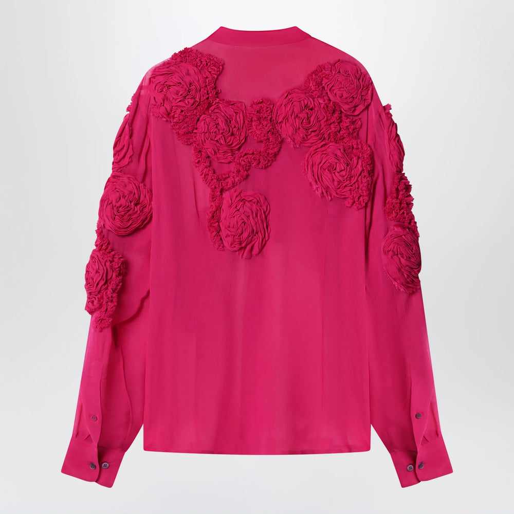 Dries Van Noten - Fuchsia shirt with embossed roses Brand Apparel & Accessories > Clothing > Shirts & Tops