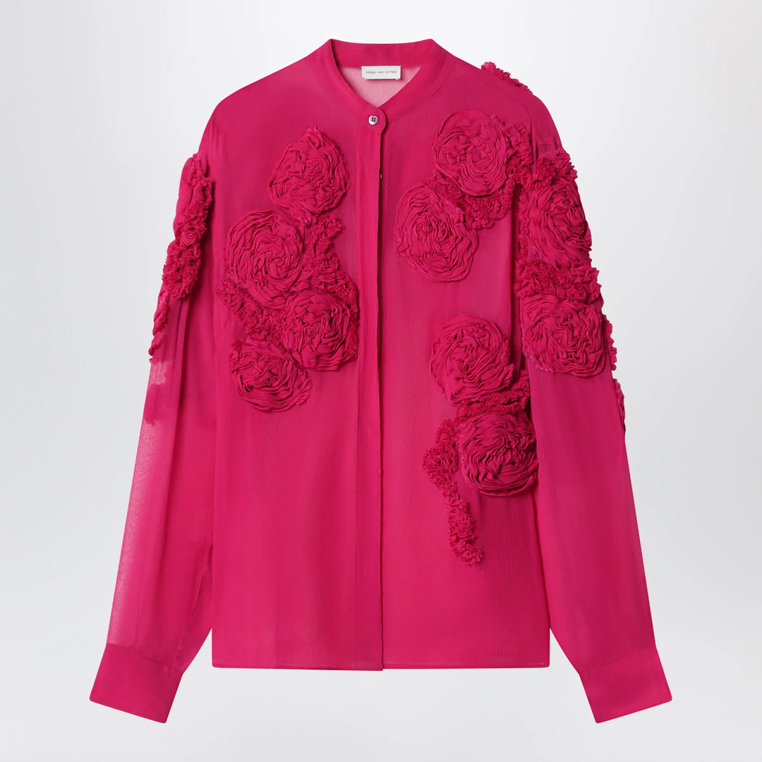 Dries Van Noten - Fuchsia shirt with embossed roses Brand Apparel & Accessories > Clothing > Shirts & Tops 36  FR