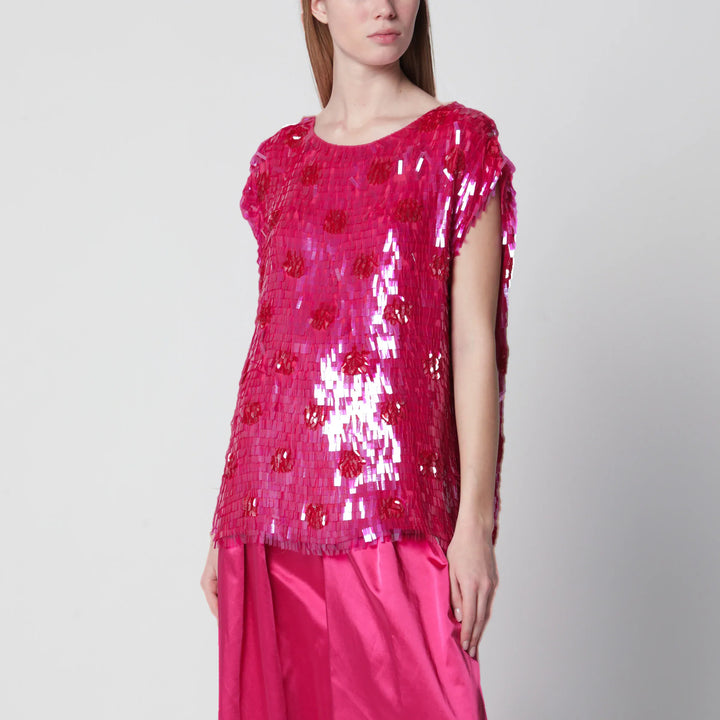 Dries Van Noten - Fuchsia silk top with sequins Brand Apparel &amp; Accessories > Clothing > Shirts &amp; Tops 36  FR