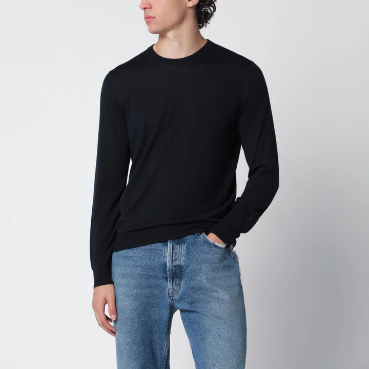 Drumohr - Navy blue wool crew-neck sweater Brand Apparel &amp; Accessories > Clothing > Shirts &amp; Tops 46 IT