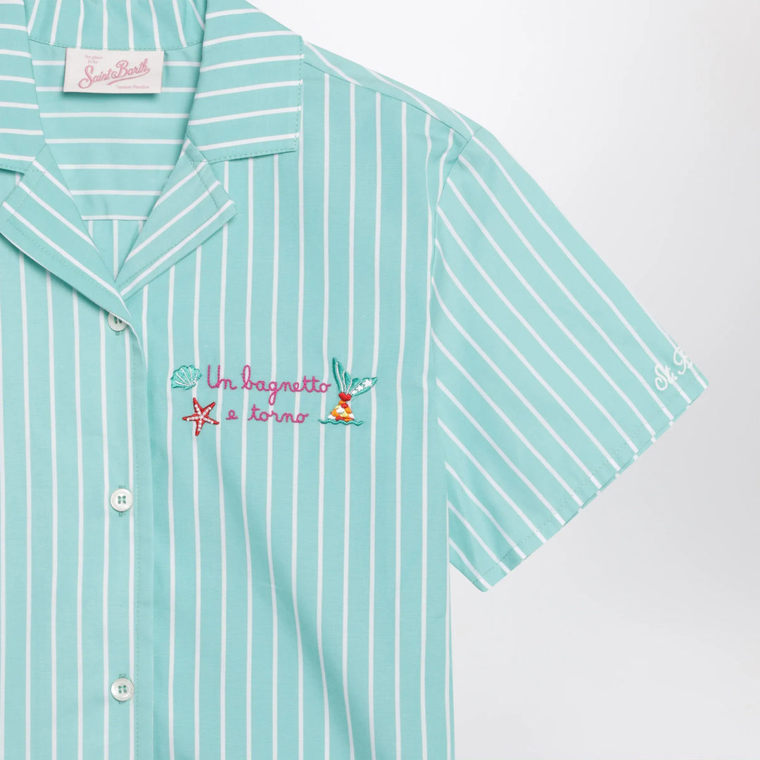 MC2 Saint Barth - Aqua green striped cotton shirt Brand Apparel &amp; Accessories > Clothing > Shirts &amp; Tops