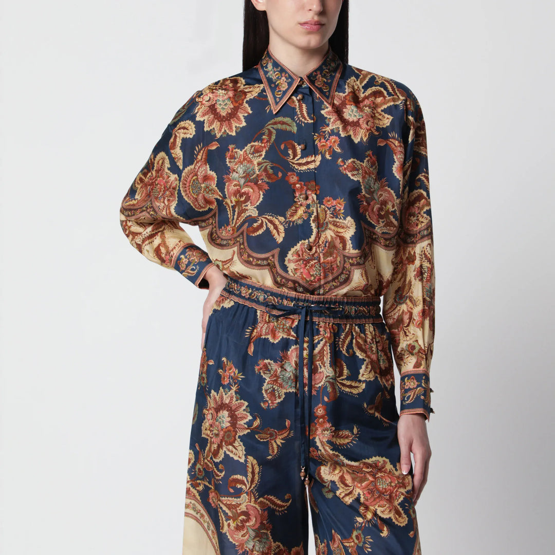 ZIMMERMANN - Aster Relaxed navy Jacobean shirt Brand Apparel &amp; Accessories > Clothing > Shirts &amp; Tops