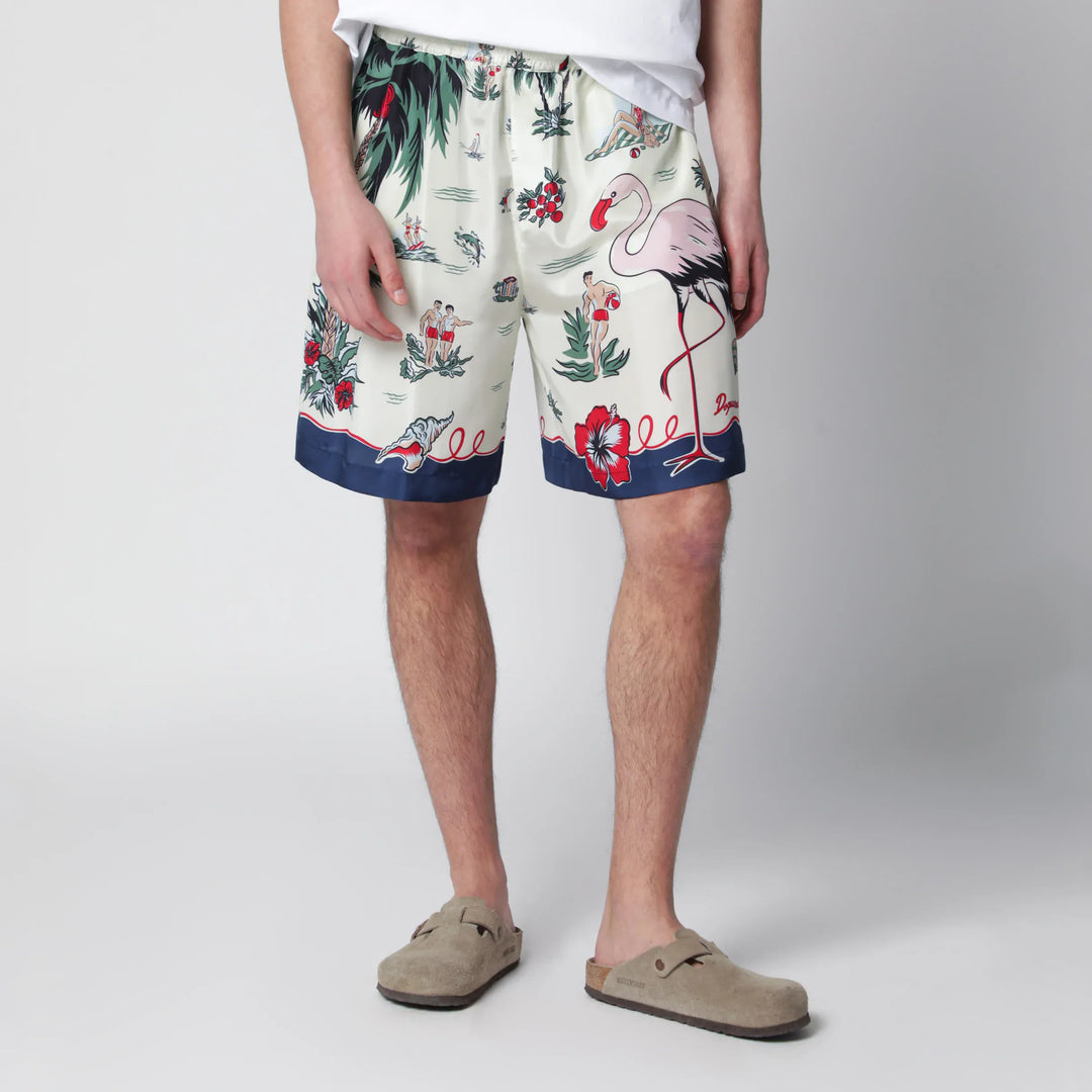 Dsquared2 - Bermuda shorts with tropical print in silk Brand Apparel &amp; Accessories > Clothing > Shorts 48 IT