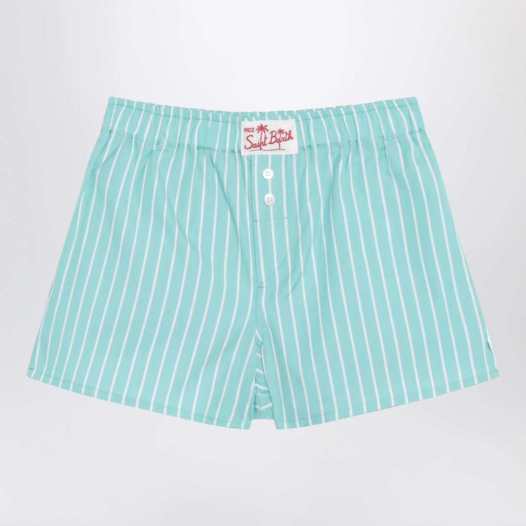 MC2 Saint Barth - Aqua green striped cotton Shorts Brand Apparel & Accessories > Clothing > Shorts 4
