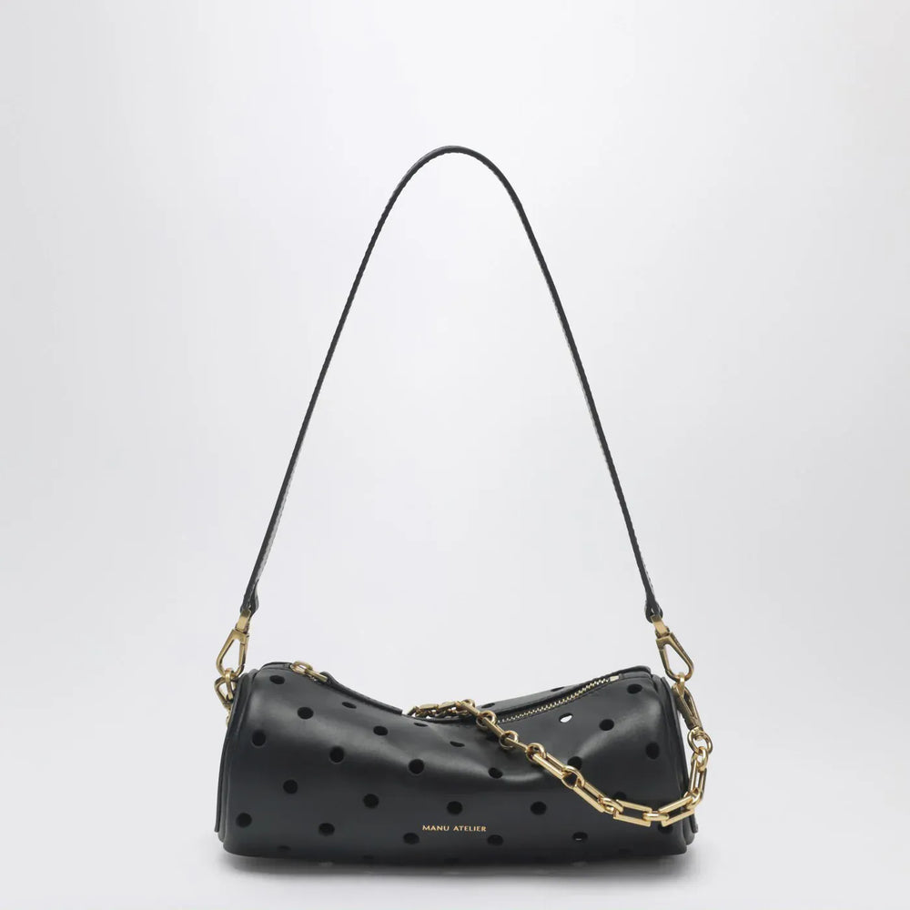 Manu Atelier - Mini Cylinder bag in perforated black leather Brand Apparel & Accessories TU