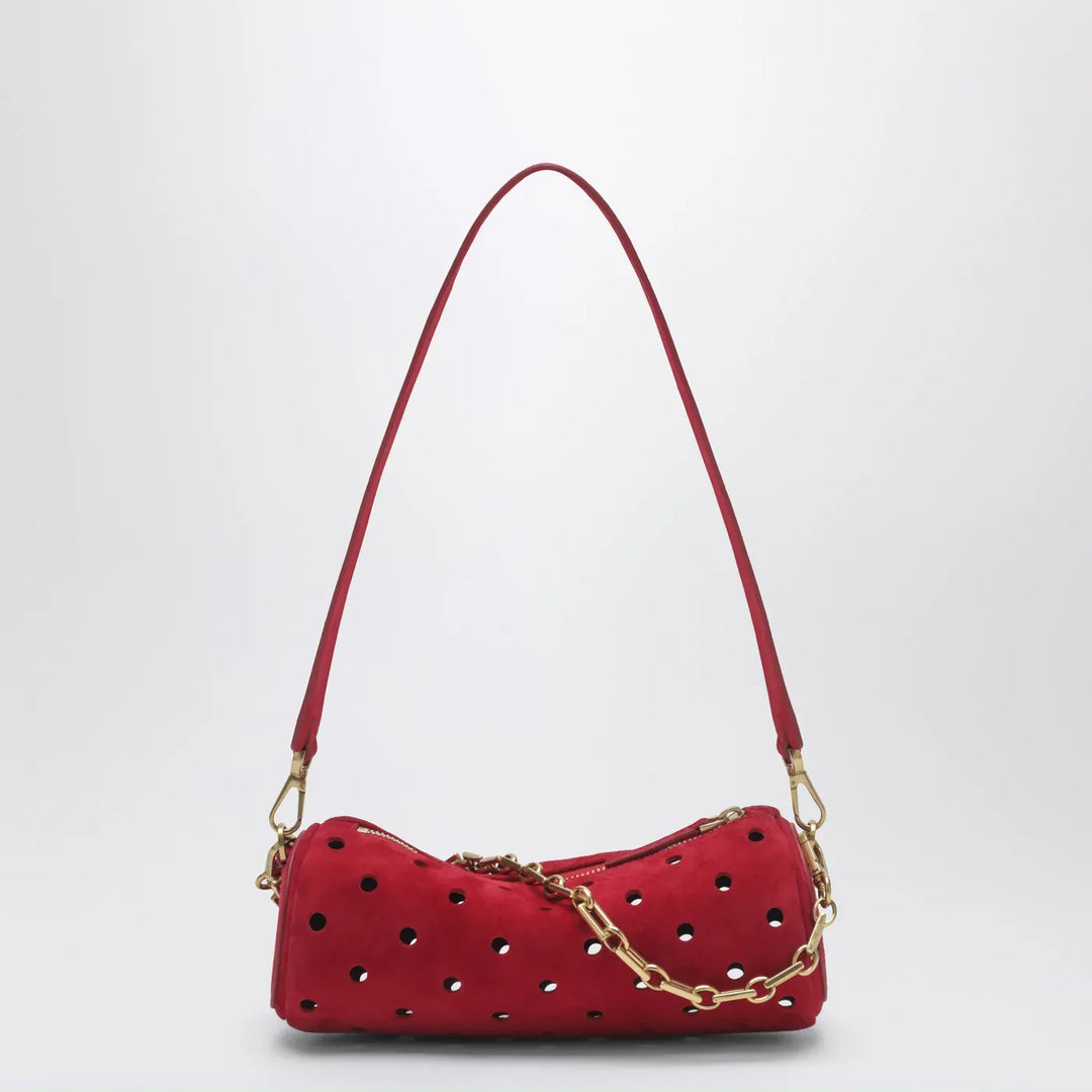 Manu Atelier - Mini Cylinder bag in perforated red suede Brand Apparel &amp; Accessories TU
