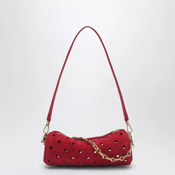 Manu Atelier - Mini Cylinder bag in perforated red suede Brand Apparel &amp; Accessories TU