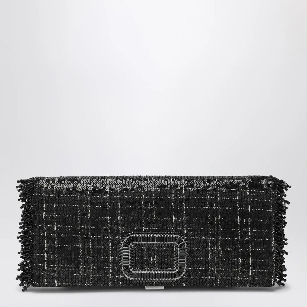ROGER VIVIER - Black Pilgrim clutch bag with micro sequins Brand Apparel & Accessories TU