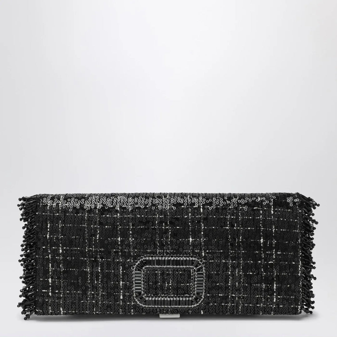 ROGER VIVIER - Black Pilgrim clutch bag with micro sequins Brand Apparel &amp; Accessories TU