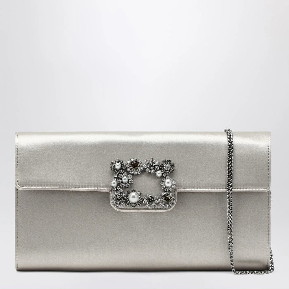 ROGER VIVIER - Pearl grey satin clutch bag with buckle Brand Apparel & Accessories TU
