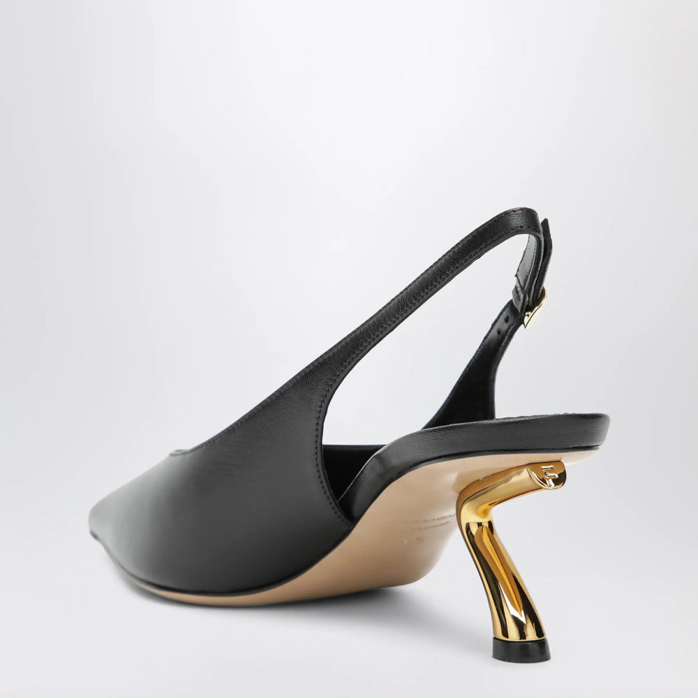 Ferragamo - Black slingback with sculptural S heel Brand Apparel & Accessories > Shoes