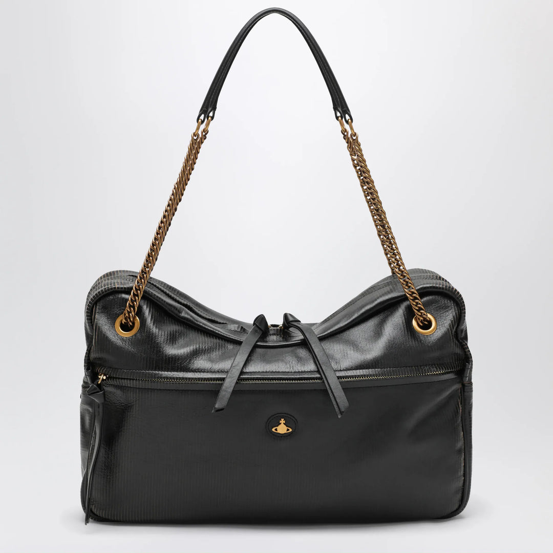 Vivienne Westwood - Dolce Large shoulder bag in textured calf leather black/beige Brand Apparel &amp; Accessories U
