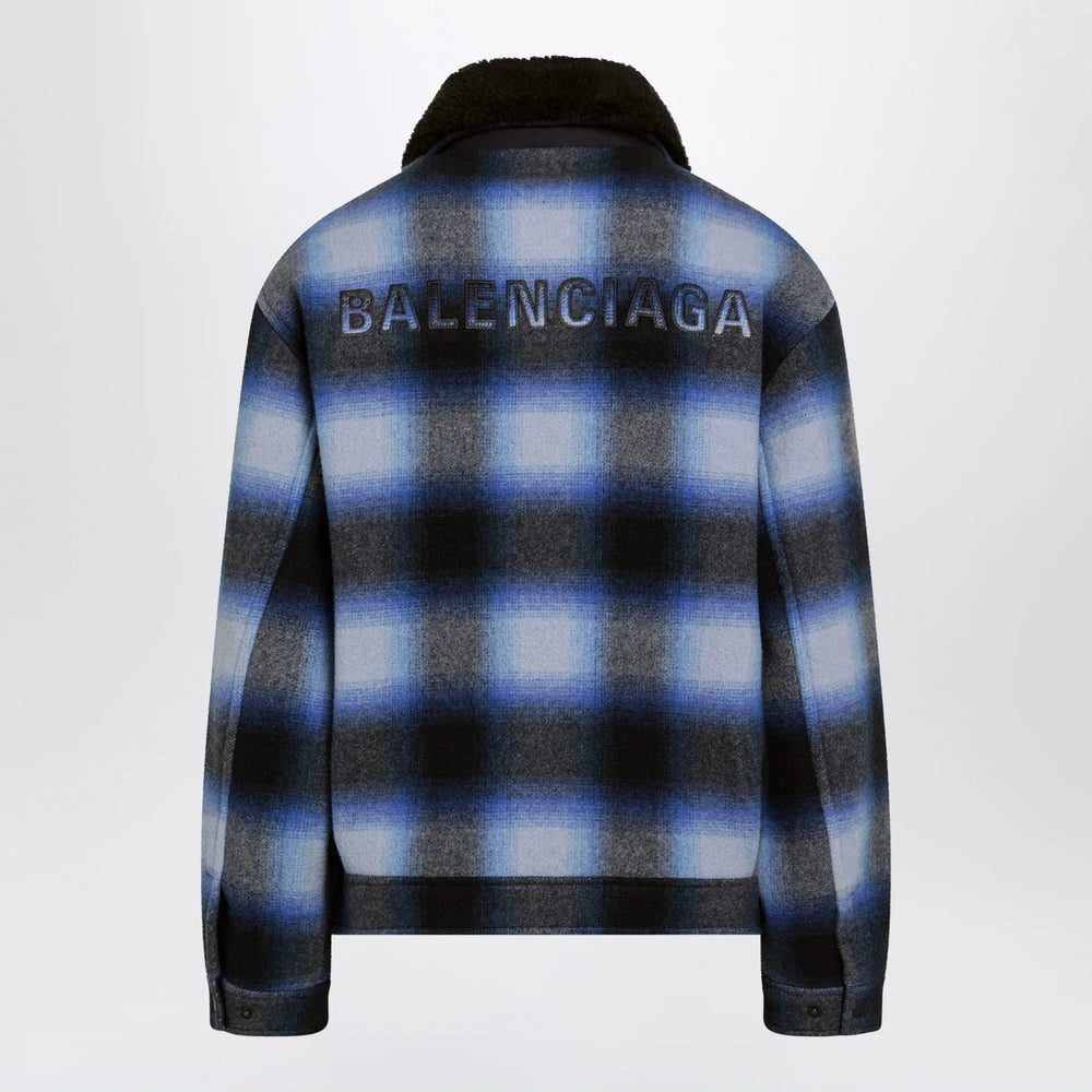 Balenciaga - Plaid wool flannel bomber jacket in blue/black Brand 50 IT