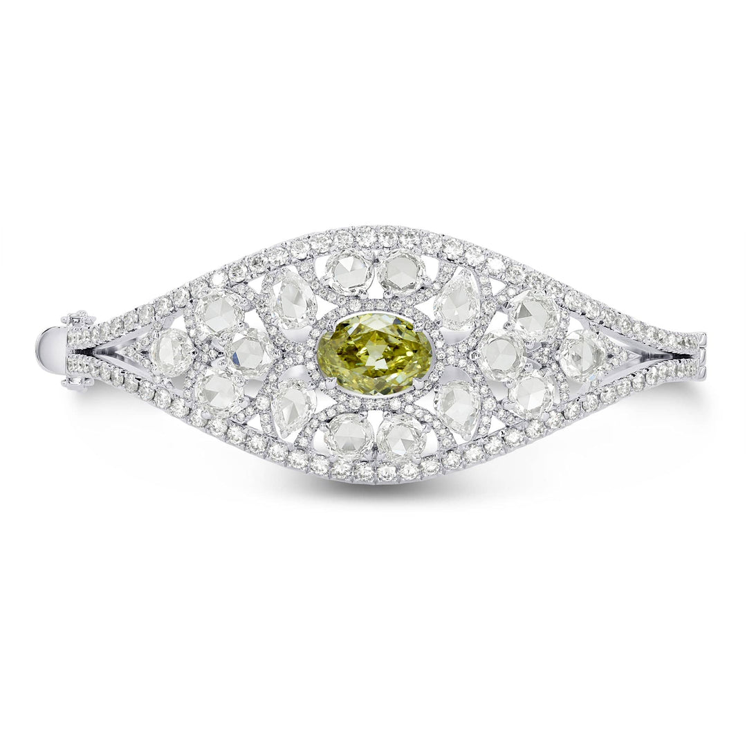 Extraordinary Grayish Greenish Yellow Oval & Rose-cut Diamond Bangle Brand Bracelet