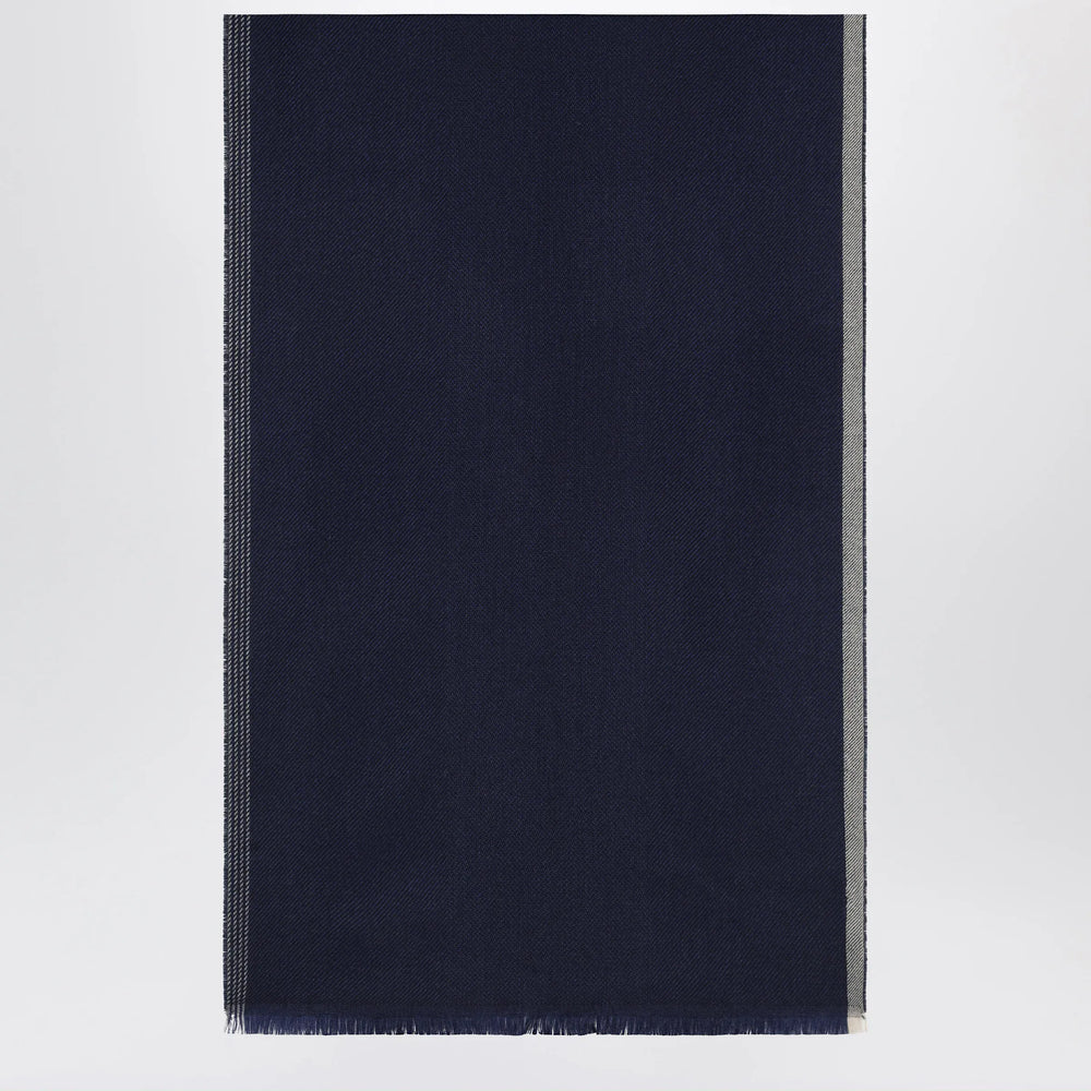 Brunello Cucinelli - Blue/Brown/Grey Wool and Cashmere Scarf Brand U