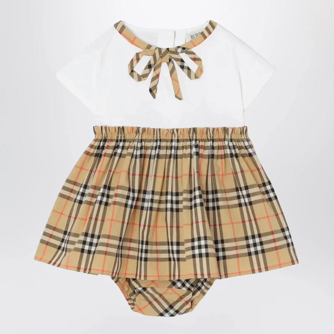 Burberry - Cotton Dress and Bloomer Shorts with Check Bow Brand 3M