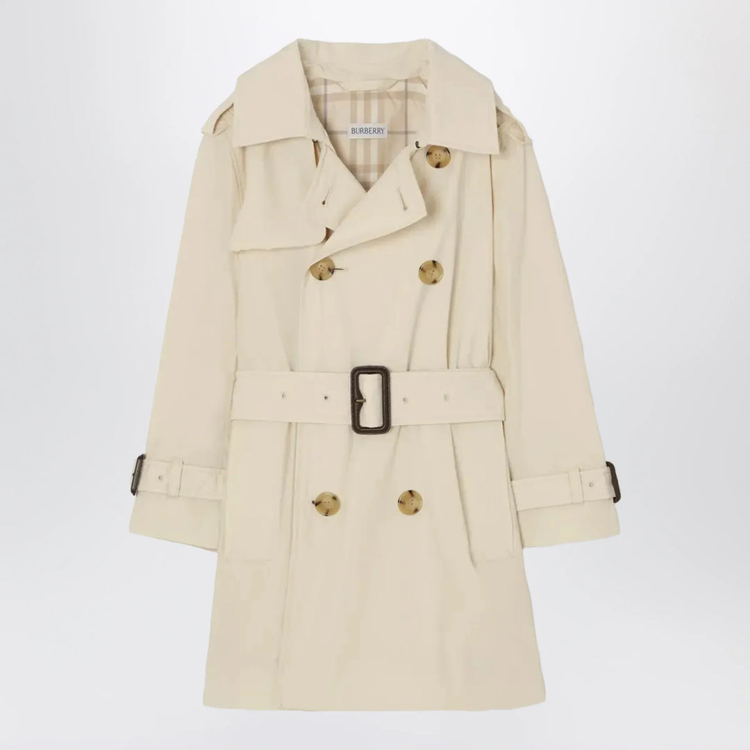 Burberry - Stretch nylon trench coat in dove beige Brand 10Y
